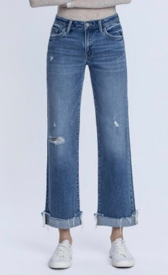Dark Wash Cuffed Slim Wide Jeans Flying Monkey