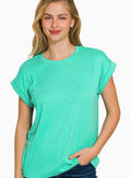 Cotton Slub Rolled Sleeve Top