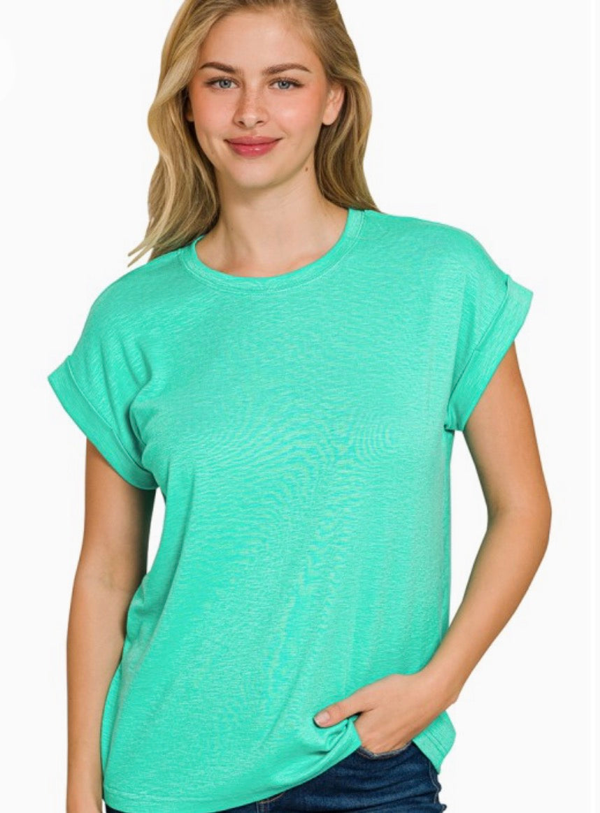 Cotton Slub Rolled Sleeve Top