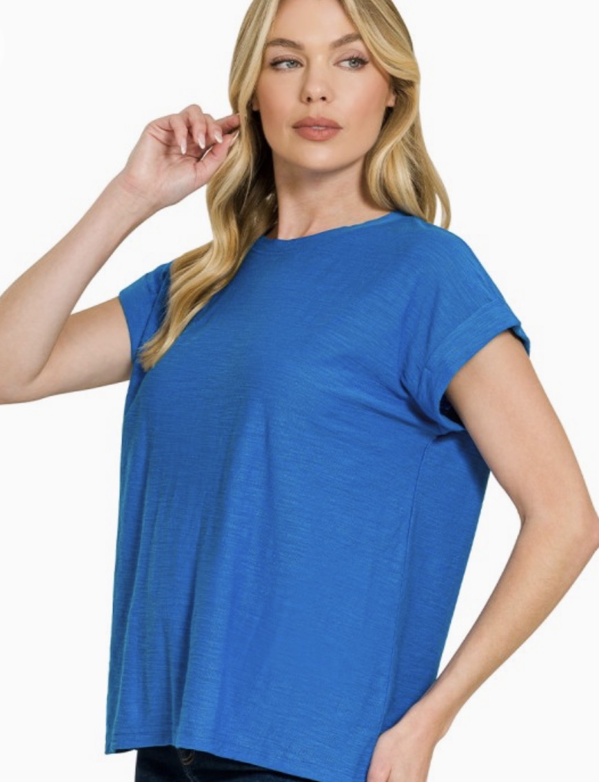 Slub Cuffed Sleeve Top
