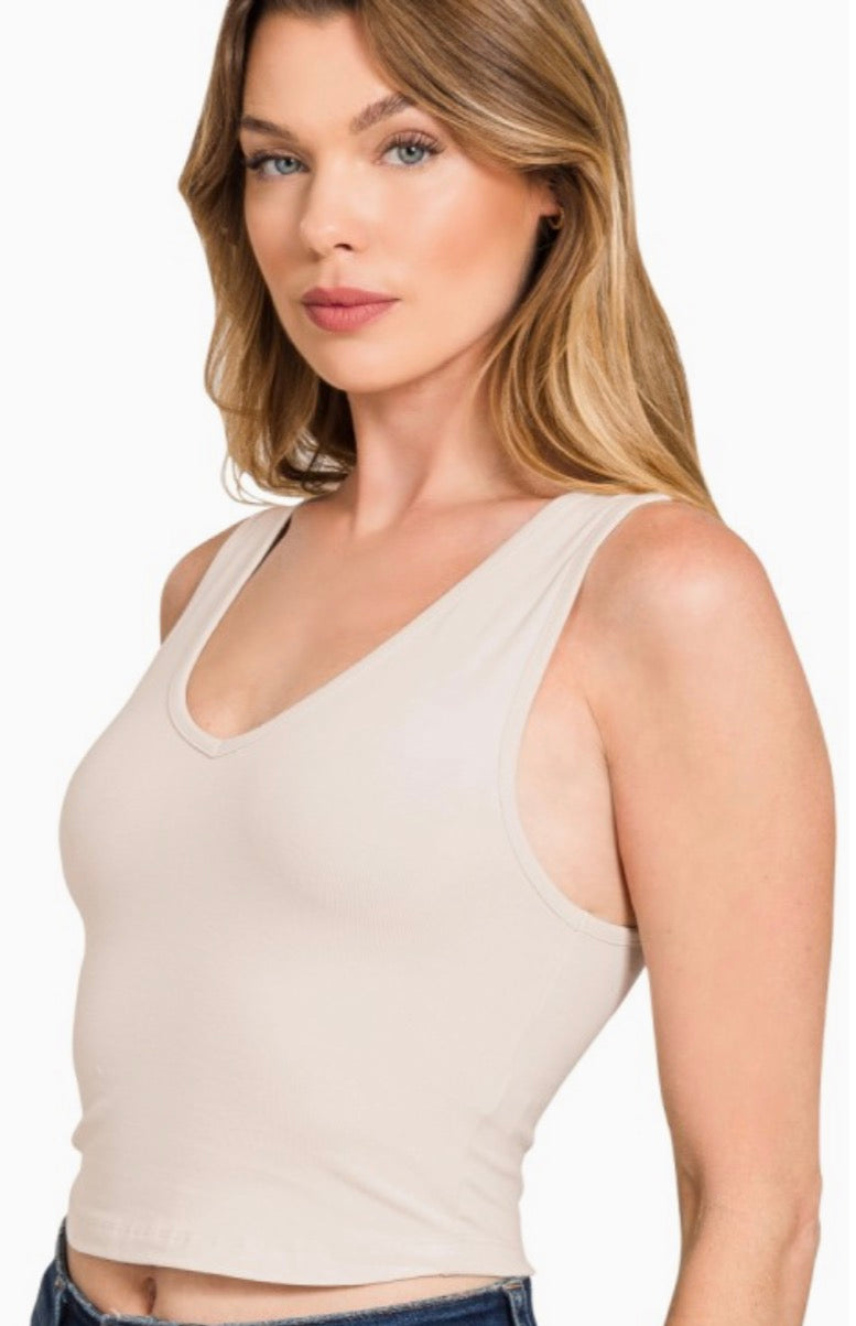Cotton V-Neck Cropped Top