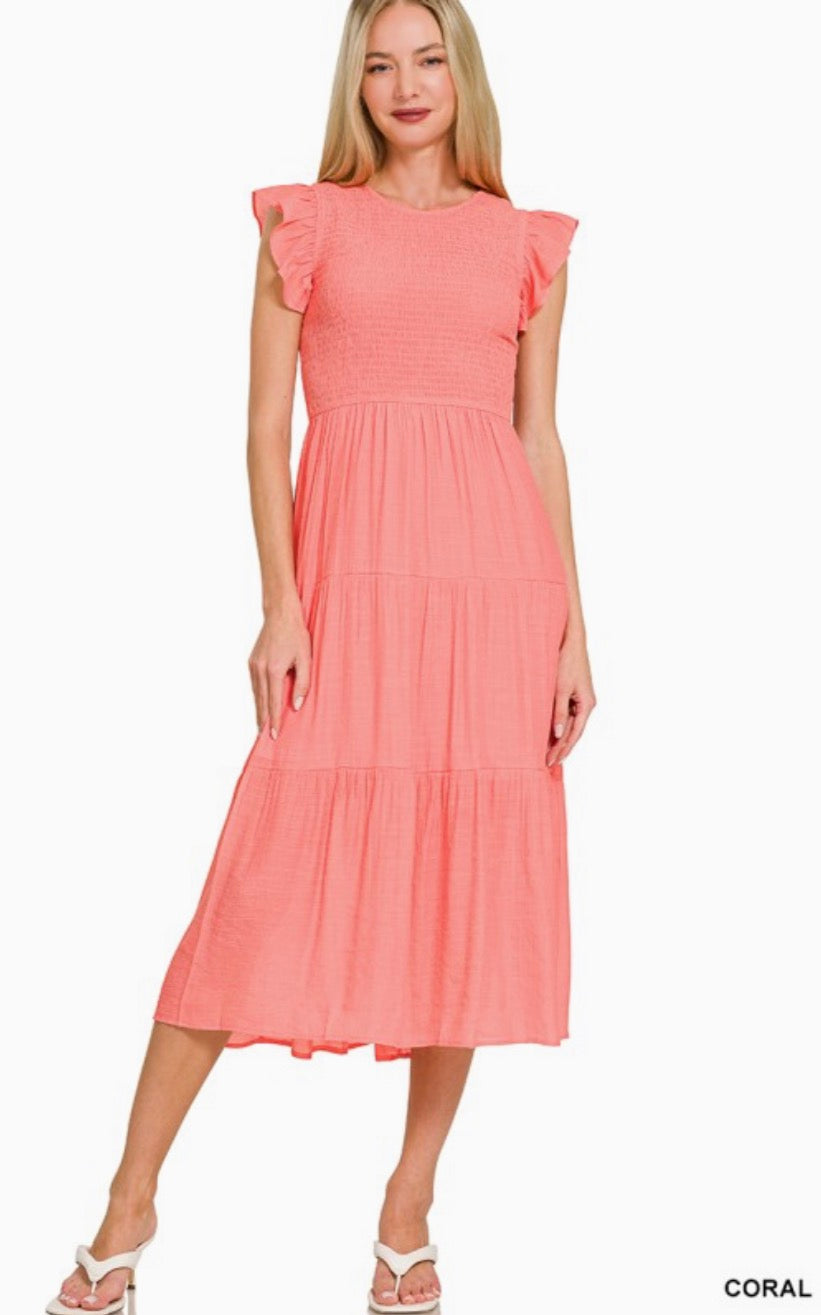 Woven Ruffle Sleeved Dress