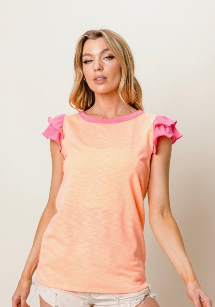 Slub Terry Color Block Sleeve Top