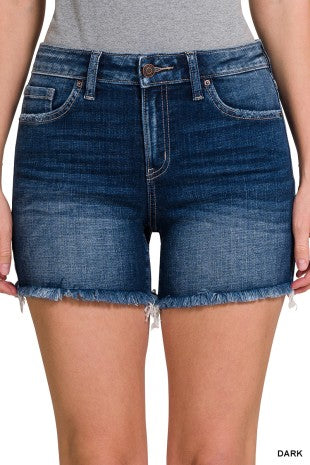 Zenana Mid Rise Raw Frayed Shorts
