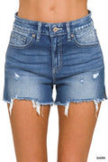 Zenana Raw Frayed Hem Side Slit Shorts