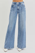 Risen high waist wide leg pintuck detailed jeans