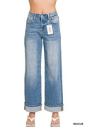 Zenana high rise cuffed wide denim jeans