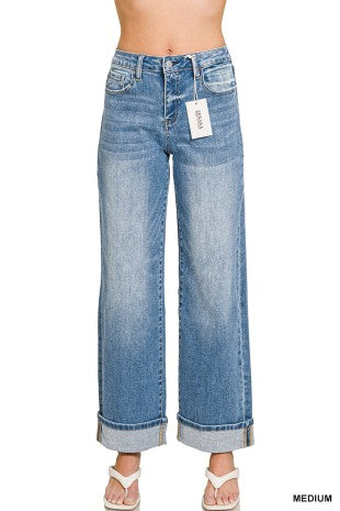 Zenana high rise cuffed wide denim jeans