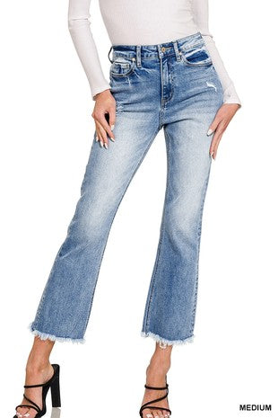 Zenana High Rise Straight Raw Hem Cropped Denim Pants