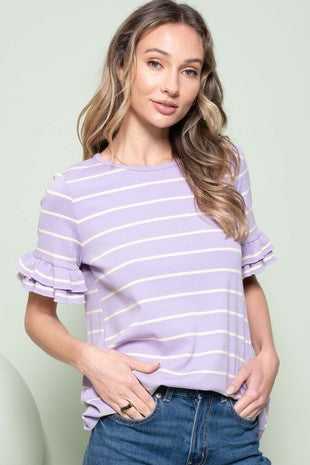 Striped Short Sleeve Knit Top