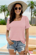 Ruffle Trim Sleeve Square Neck T Shirts