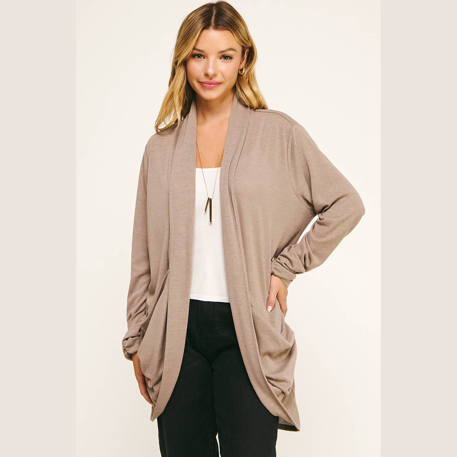 Soft Wrap Shirted Side Open Cardigan