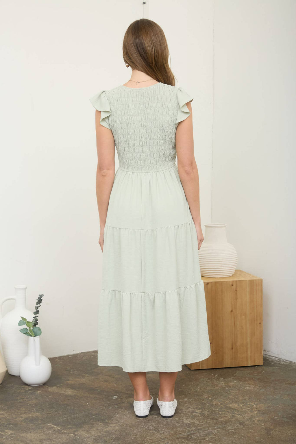 Flutter V Neck Midi Dress