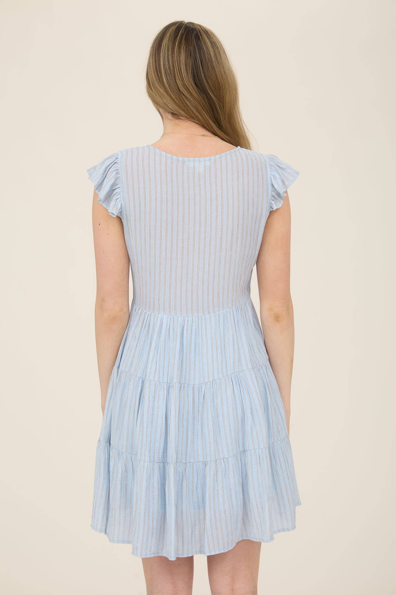 Stripe V Neck Tiered Dress