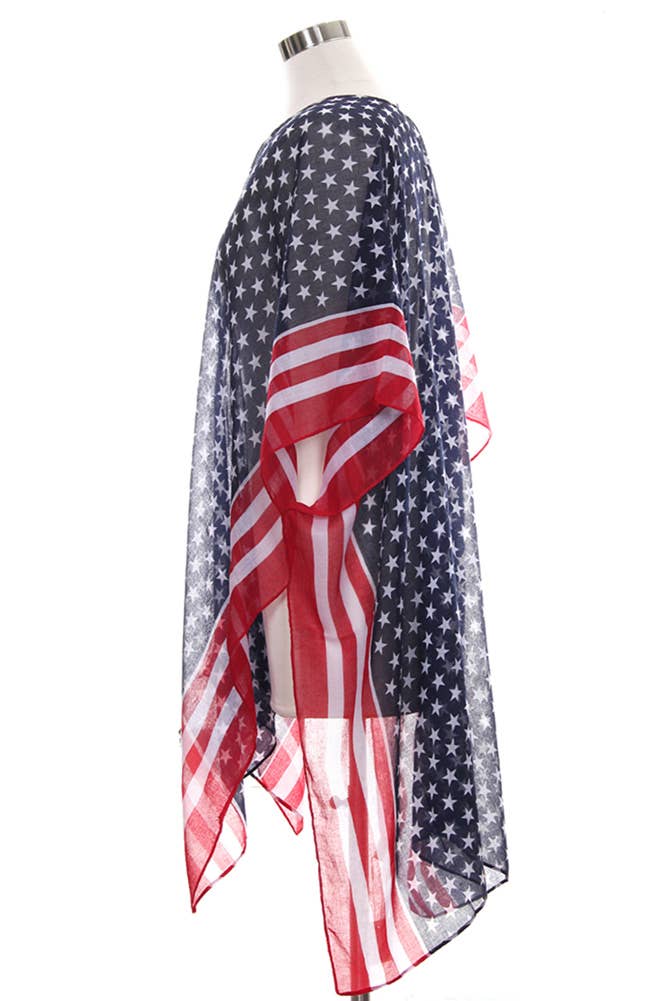 American Flag Stripe Trim Summer Kimono