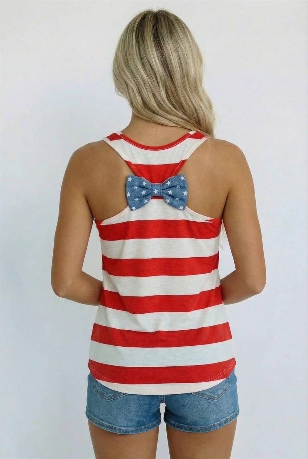 USA stripe tank with star pocket & bow back