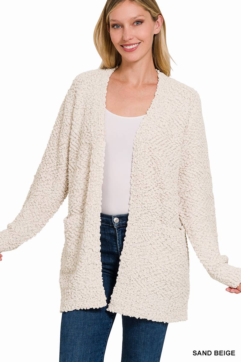 Popcorn Sweater Cardigan With Pockets