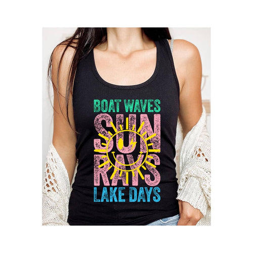 Boat Waves Sun Rays Graphic Tank Top