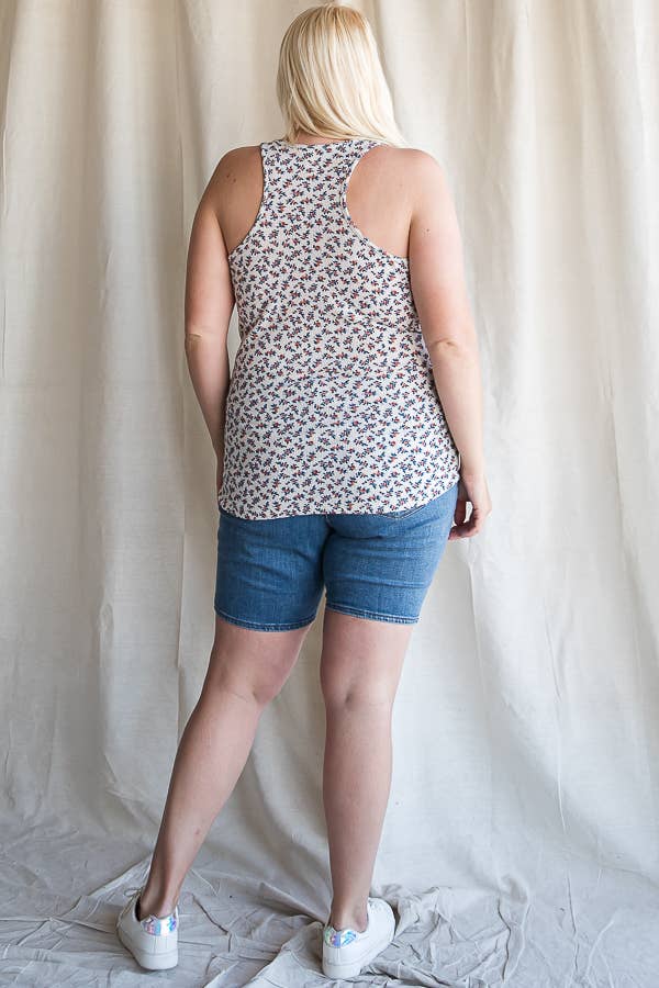 Plus Floral Waffle Knit Button Front Tank Top