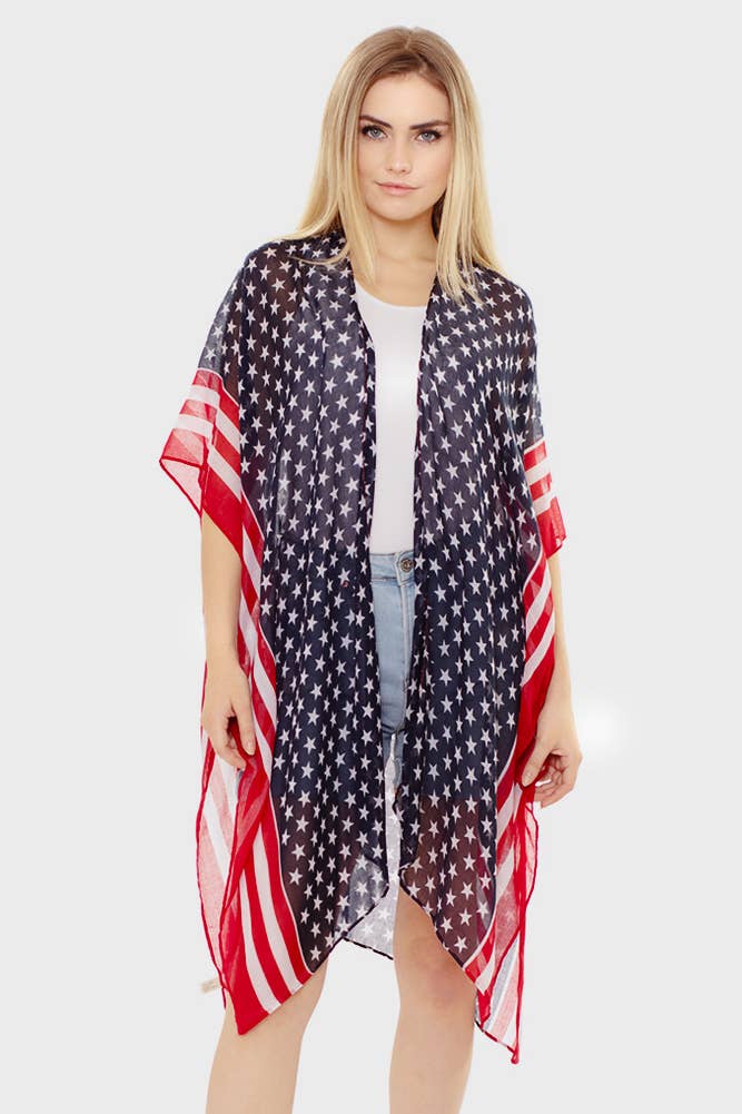 American Flag Stripe Trim Summer Kimono
