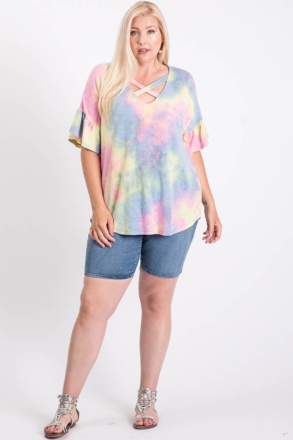Plus Tie Dye Crisscross Top