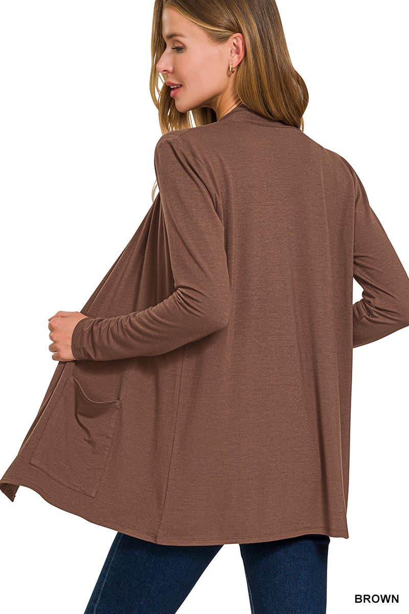 Slouchy Lightweight Open Front Pocket Cardigan
