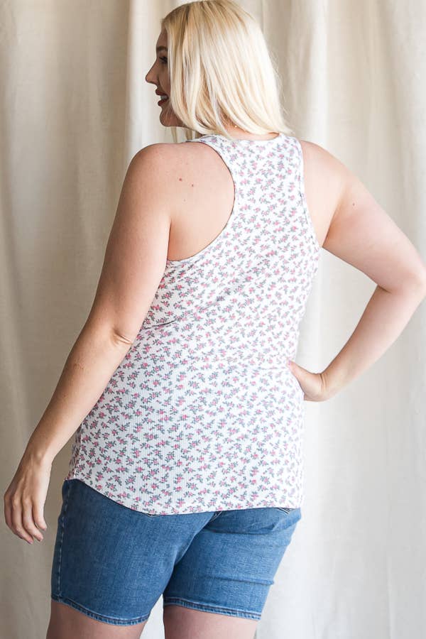 Plus Floral Waffle Knit Button Front Tank Top