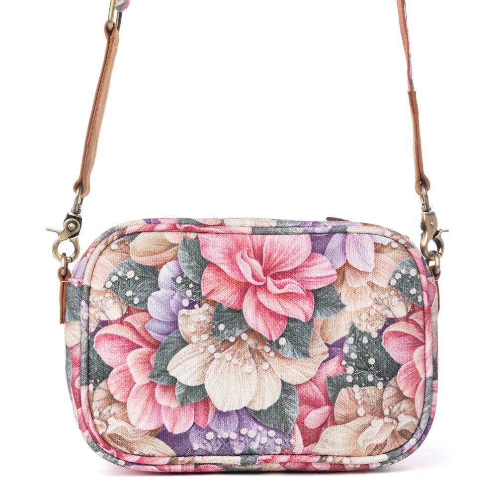 Meadow Song Cotton & Leather Crossbody Bag in Meadow Blush