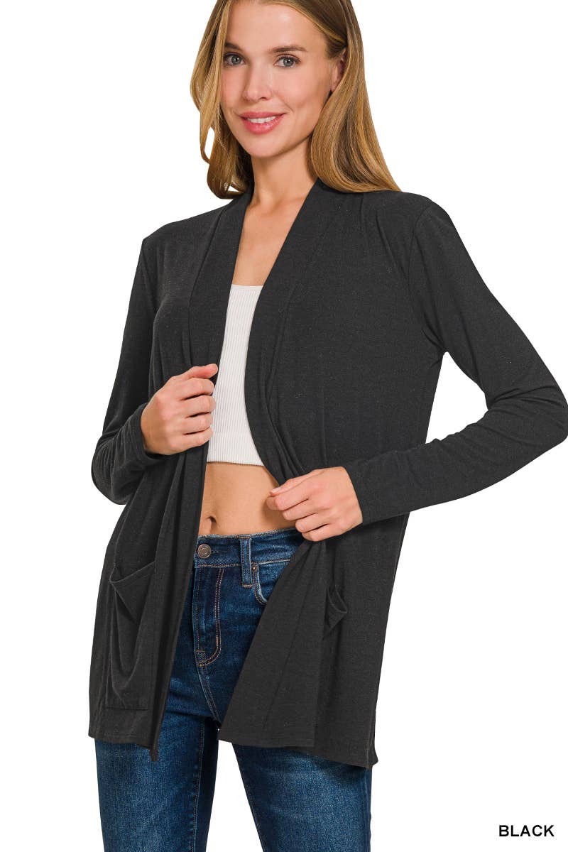 Slouchy Lightweight Open Front Pocket Cardigan