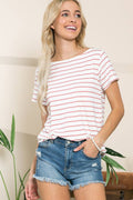 Stripe Boat Neck Short Sleeve Top