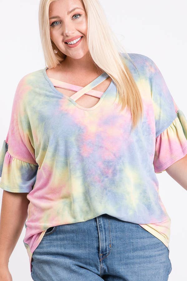 Plus Tie Dye Crisscross Top