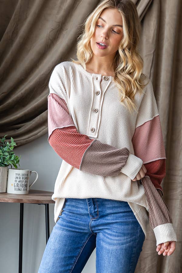 Plus Multi Color block sleeve Top
