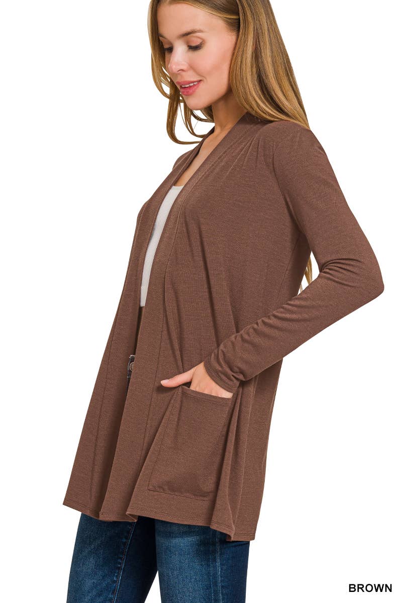 Slouchy Lightweight Open Front Pocket Cardigan
