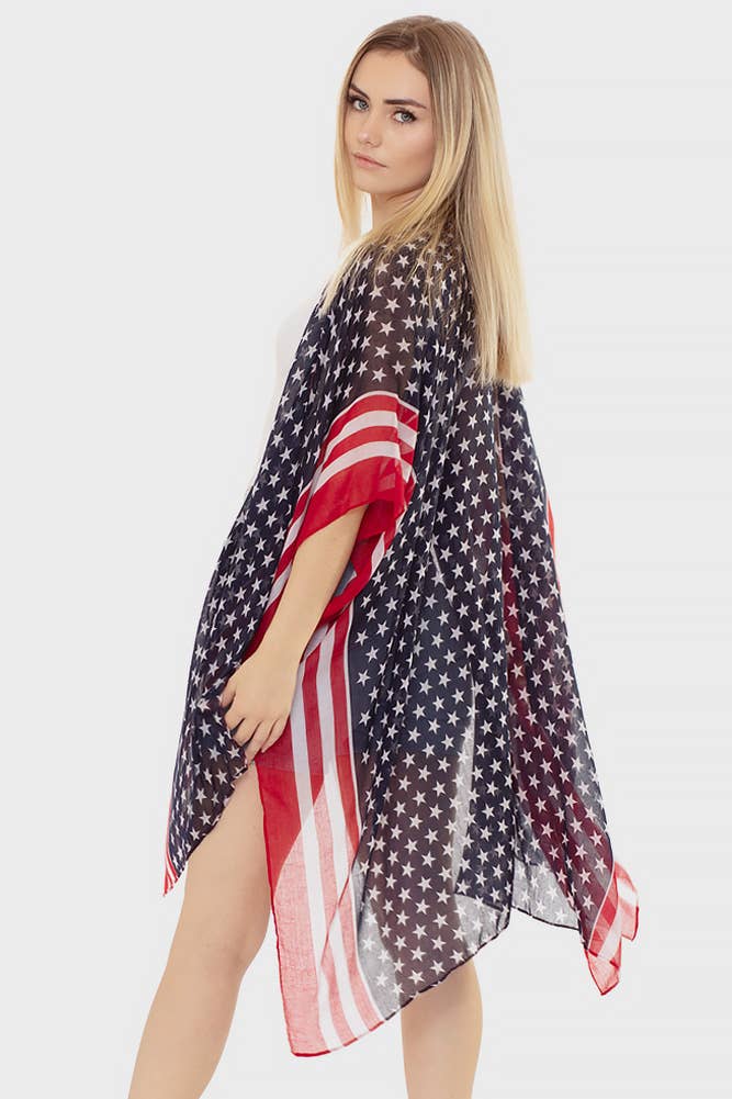 American Flag Stripe Trim Summer Kimono