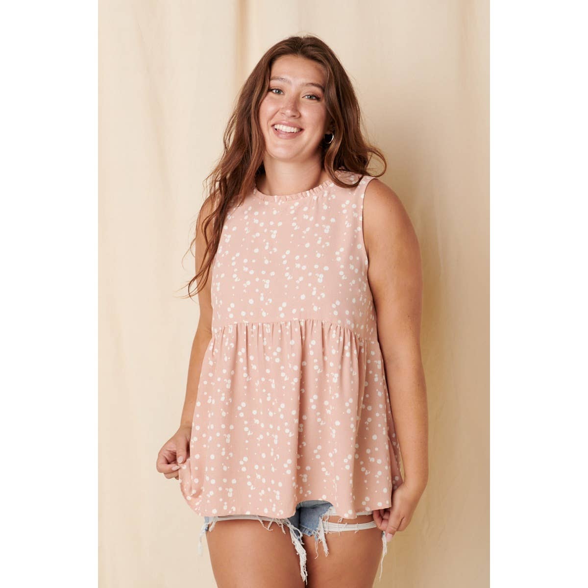 Plus Ruffle Mock Neck Blouse
