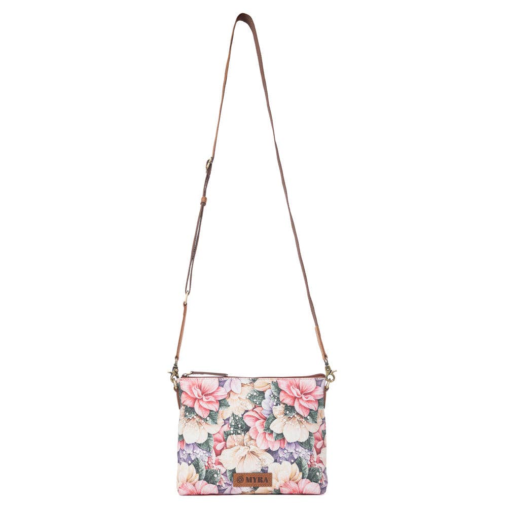 Wildflower Trail Cotton & Leather Crossbody Bag in Vintage Rose