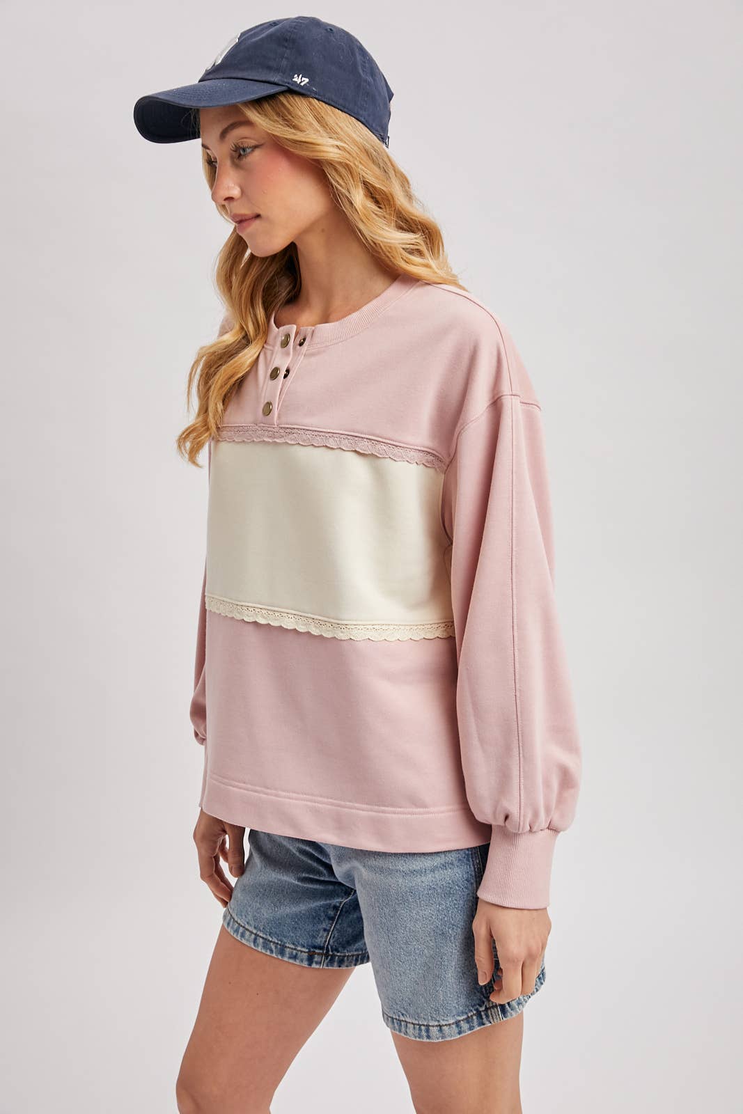 Oversize Color Block Lace Trimmed Sweatshirt