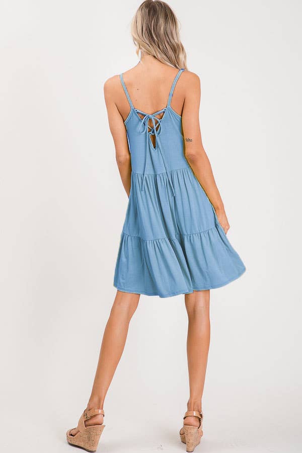 Tiered Adjustable Tied Back Lace Up Dress