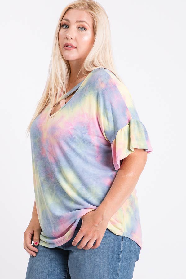Plus Tie Dye Crisscross Top